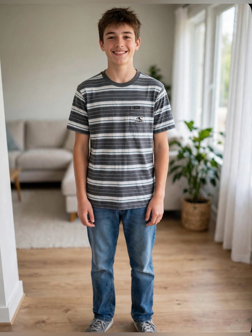 O'Neill Boys' Gray & White Striped Pocket Tee